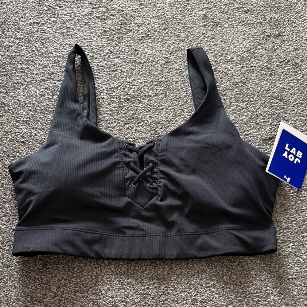 JoyLab Black Lace-Up Sports Bra Women’s Large New With Tags